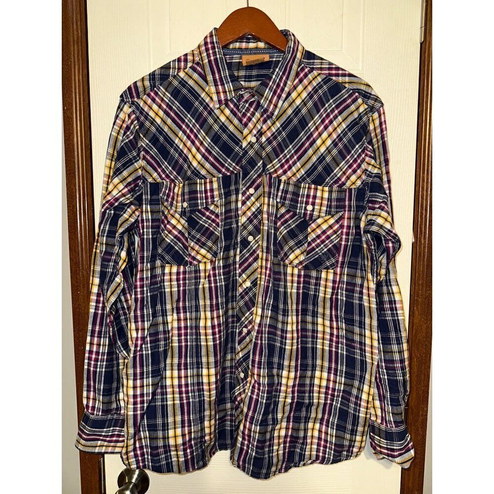 Ariat Men’s Plaid‎ Button Up Shirt -Navy/Maroon/Yellow/WhiteSize XL